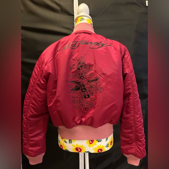 Y2K Ed Hardy Reversible Pink Bulldog Bomber Jacket - Picture 4 of 13